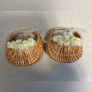 Small Wicker Baskets with White Flowers